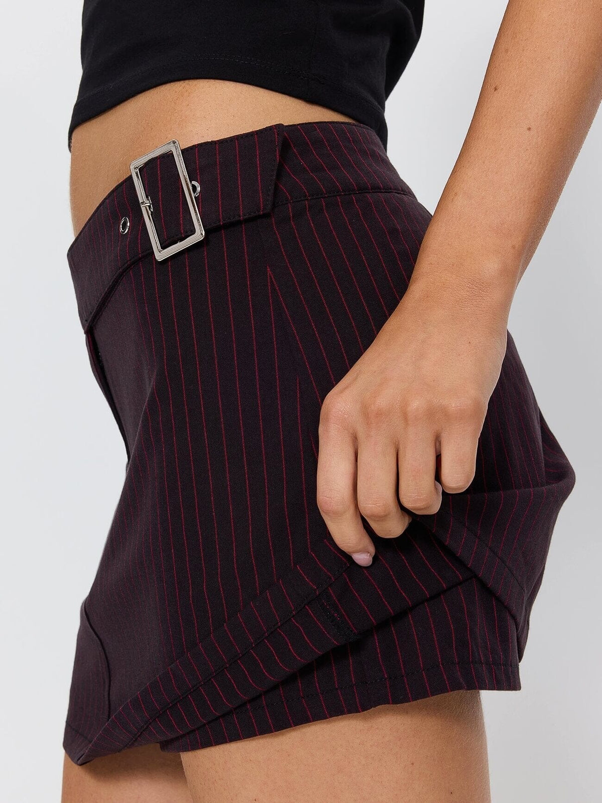 Arden Buckle Pinstripe Skort - Dark Brown 4