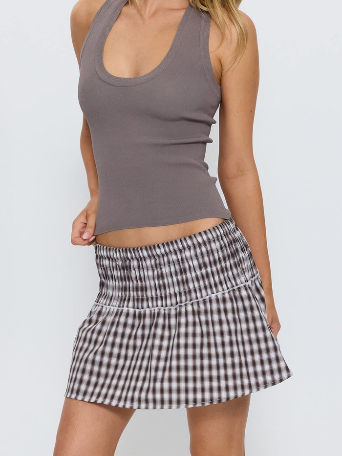 Stagger Check Mini Skirt - Black 4