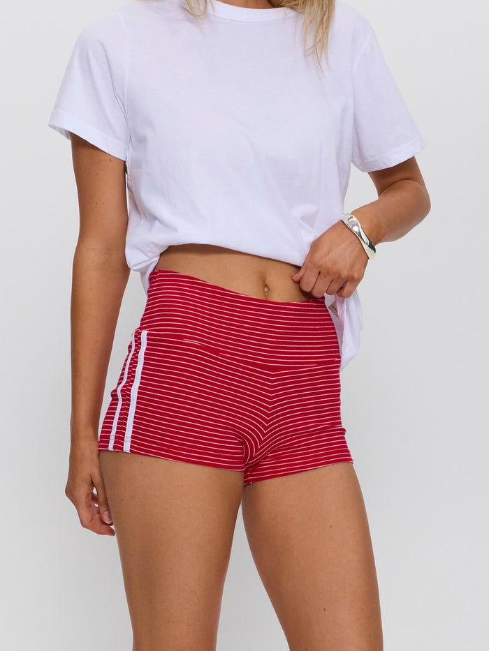 No Clue Stripe Booty Short - Ruby Red Stripe 4