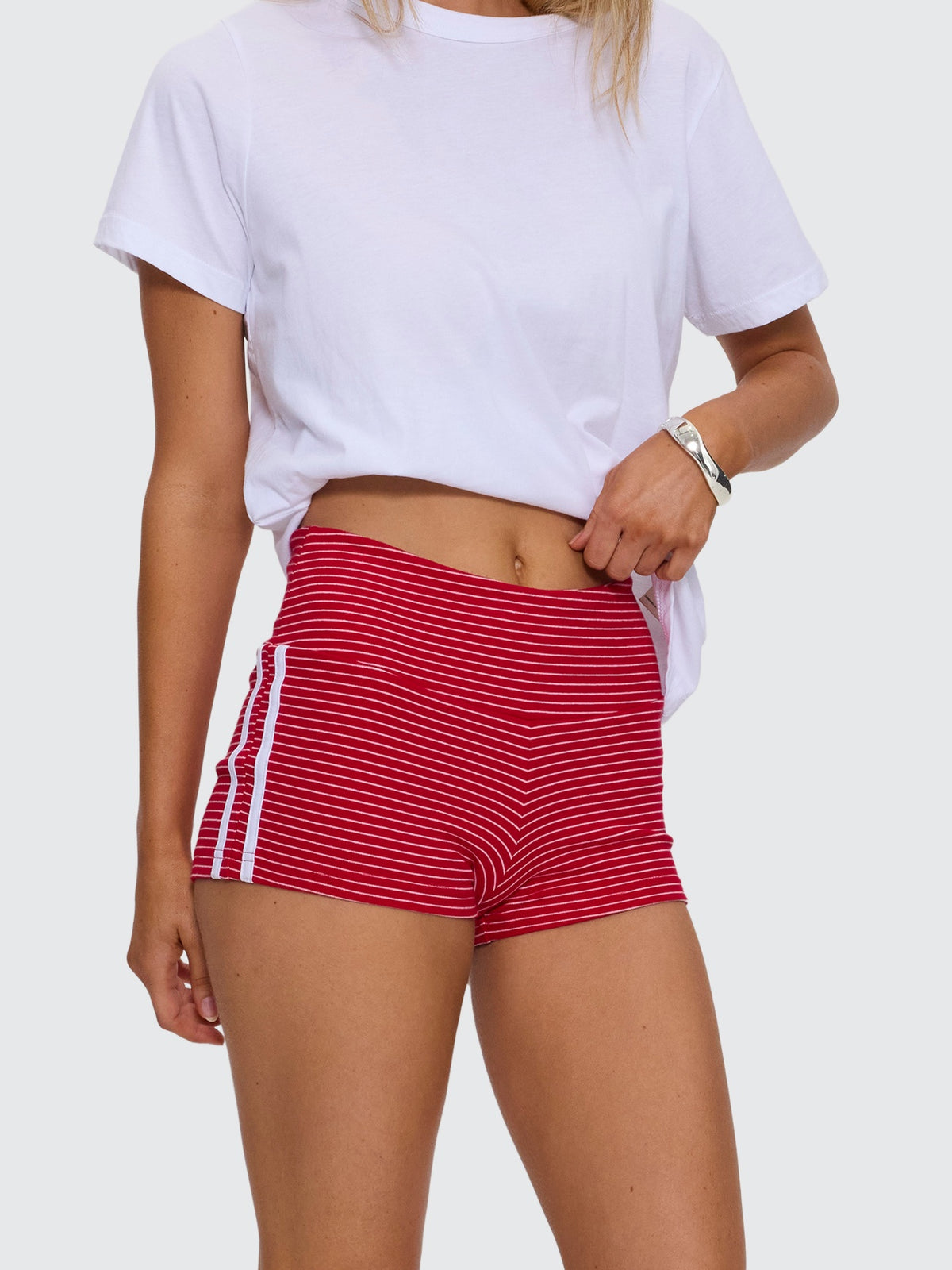 No Clue Stripe Booty Short - Ruby Red Stripe 4