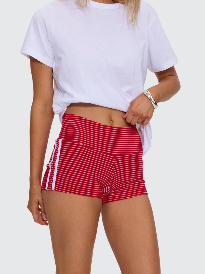 No Clue Stripe Booty Short - Ruby Red Stripe 4