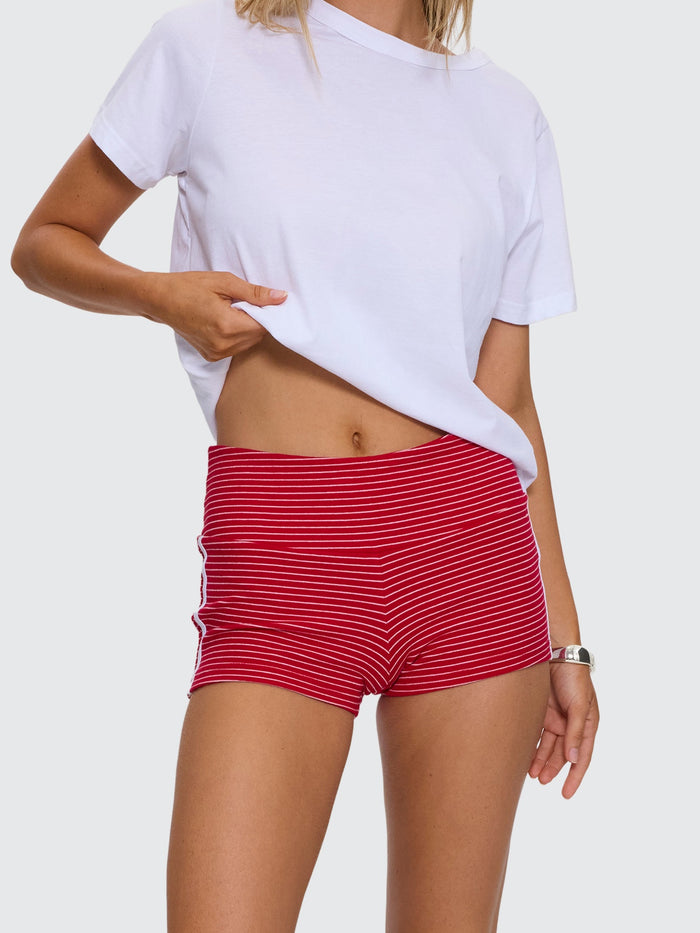 No Clue Stripe Booty Short - Ruby Red Stripe 4
