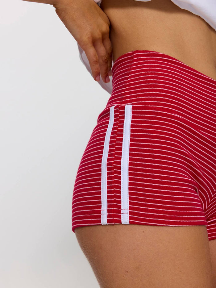 No Clue Stripe Booty Short - Ruby Red Stripe 4