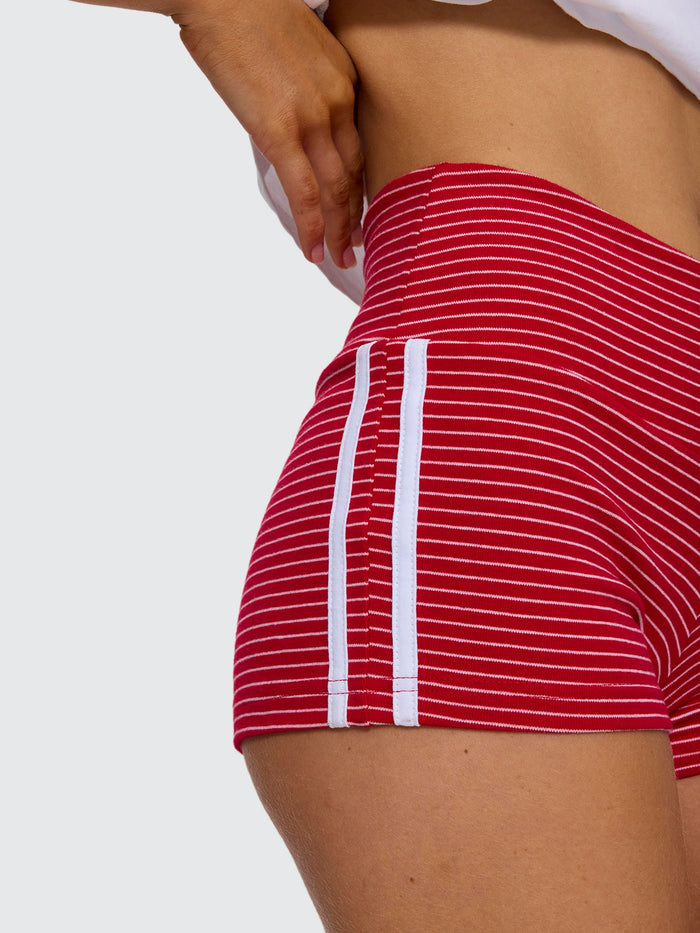 No Clue Stripe Booty Short - Ruby Red Stripe 4