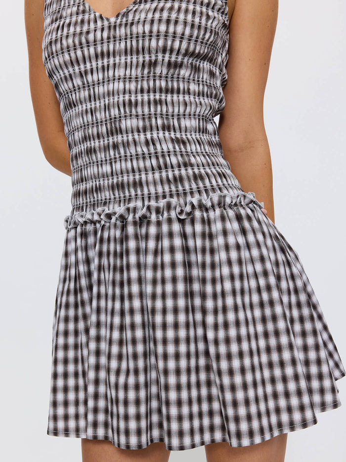 Stagger Check Shirred Dress - Black 4
