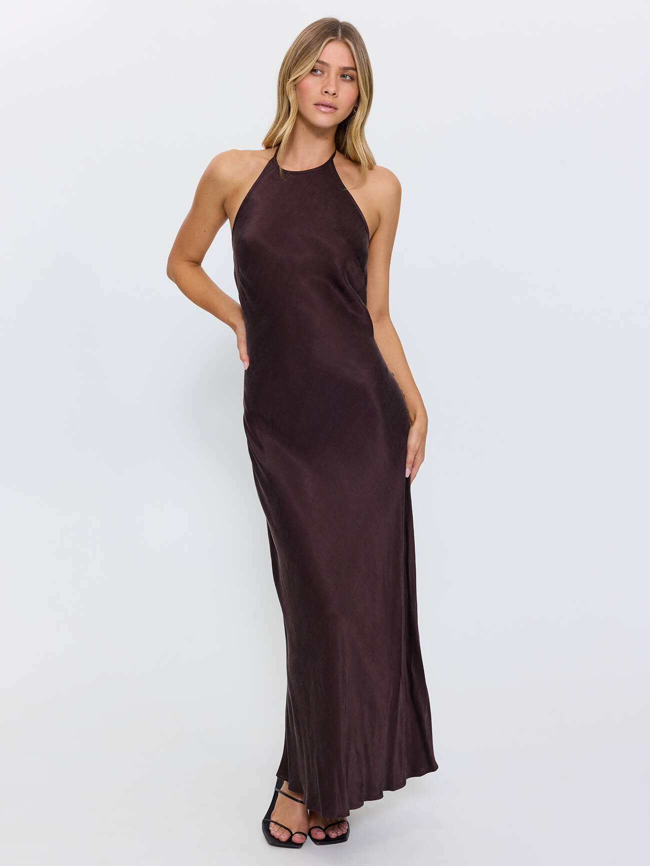 Jett Halter Bias Dress - Postal Brown 4