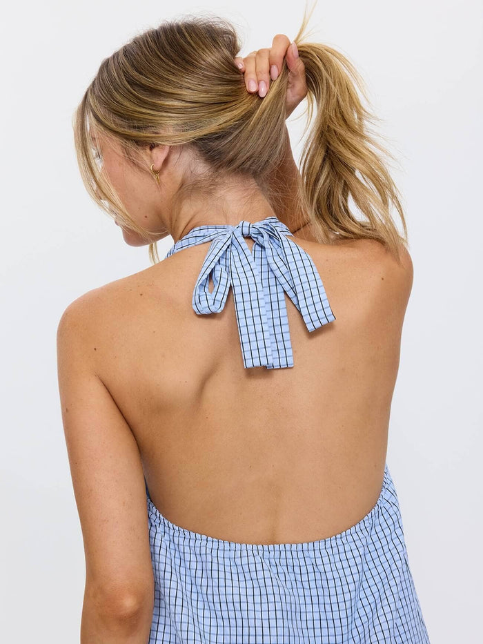 Cameron Halter Shift Mini Dress - Blue Check 4