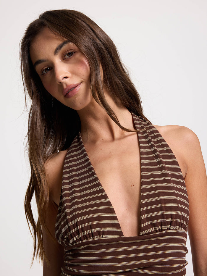 Tommie Halter Mini Dress - Cocoa Stripe