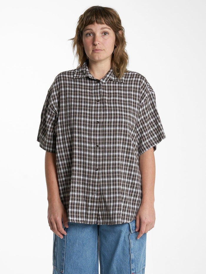 Womens Hard Yakka X Thrills Short Sleeve Check Shirt - Postal Brown