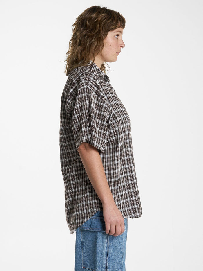Womens Hard Yakka X Thrills Short Sleeve Check Shirt - Postal Brown