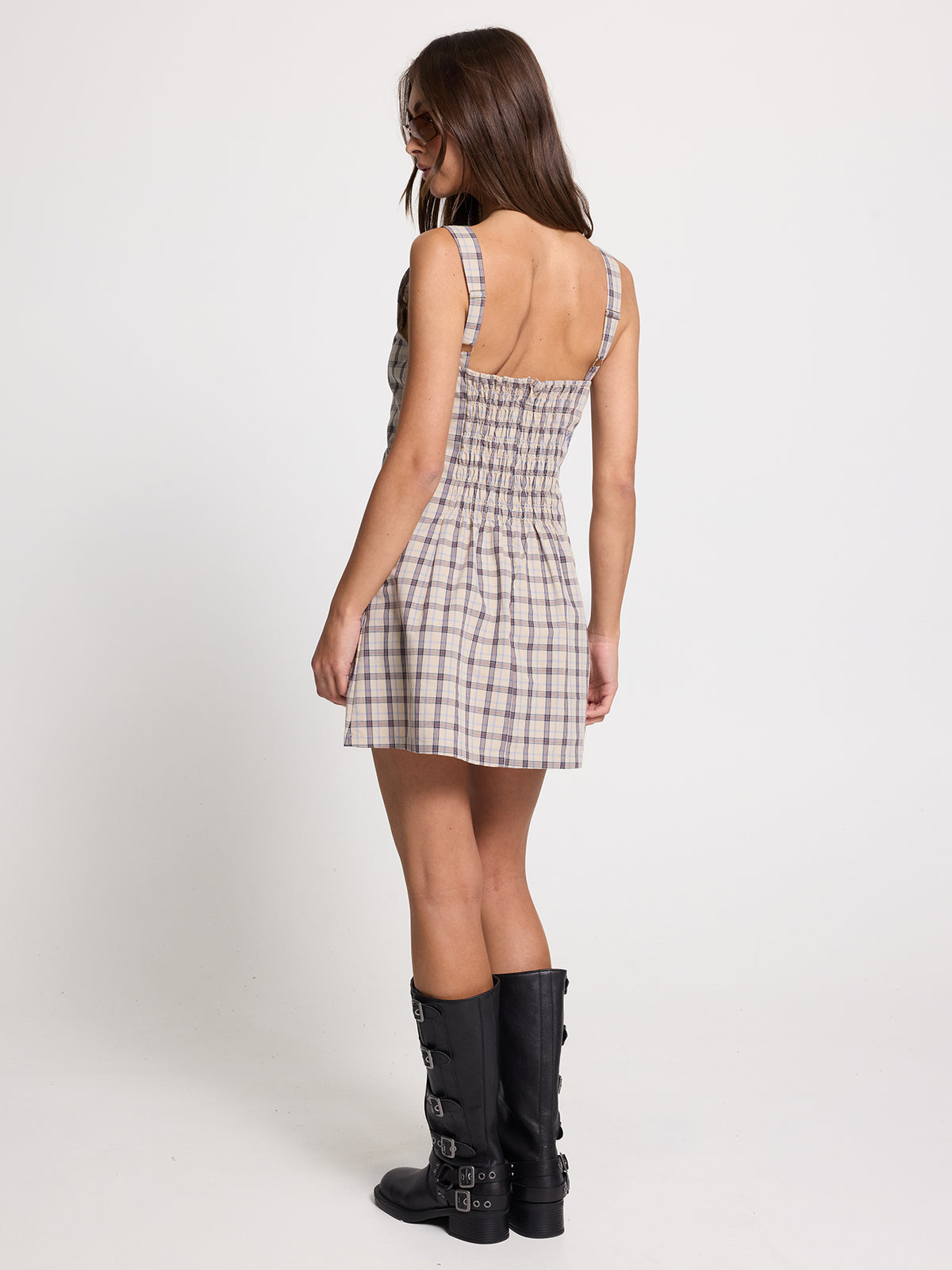 Pay Attention Bustier Mini Dress - Tan - Blue 4