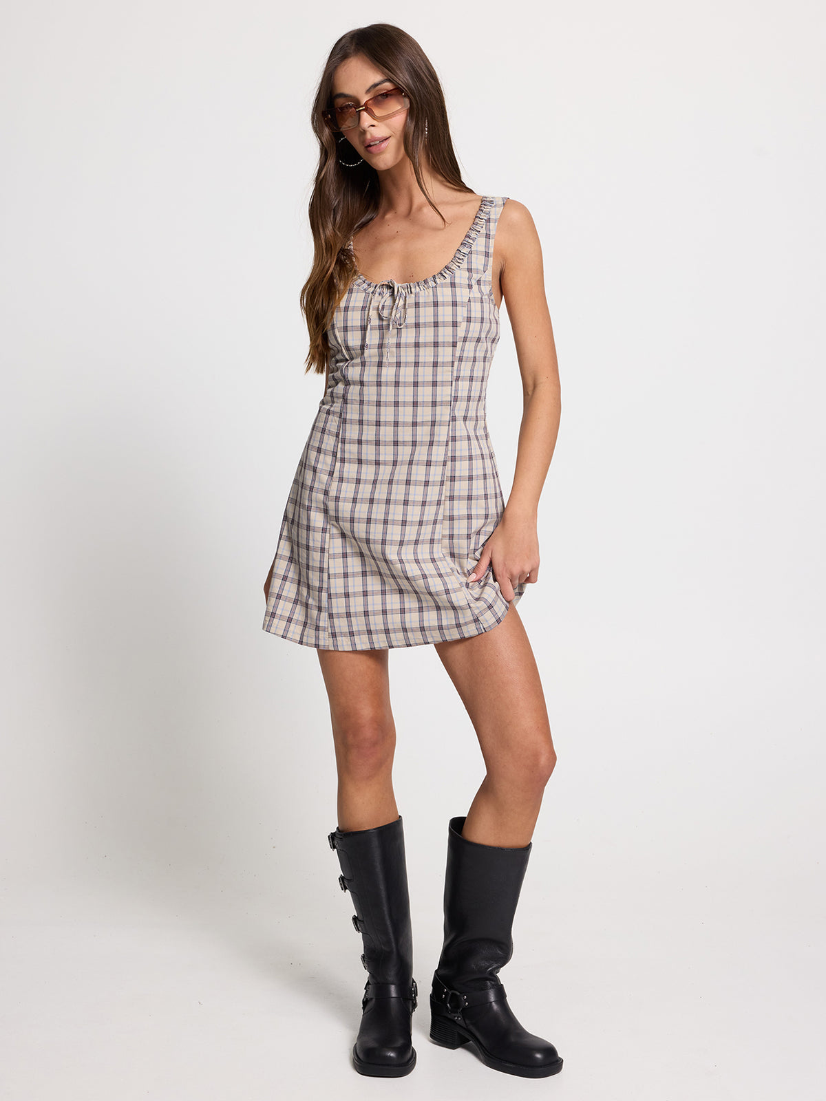 Pay Attention Bustier Mini Dress - Tan - Blue 4