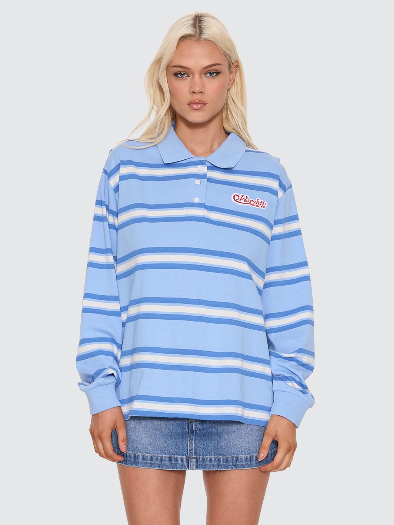 Yours Truly Striped Long Sleeve Polo - Dream Blue