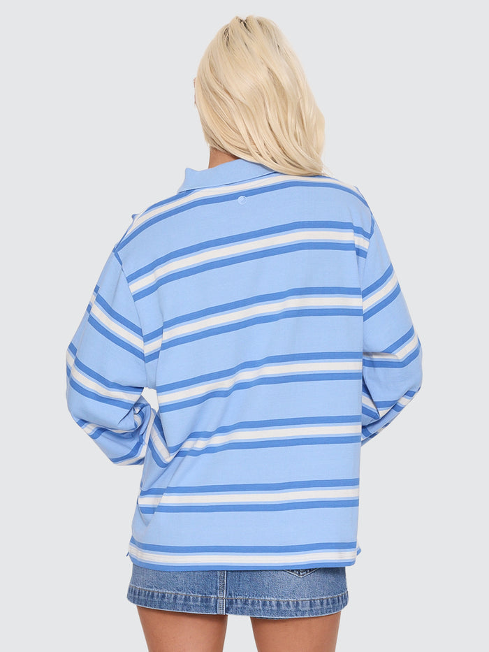 Yours Truly Striped Long Sleeve Polo - Dream Blue