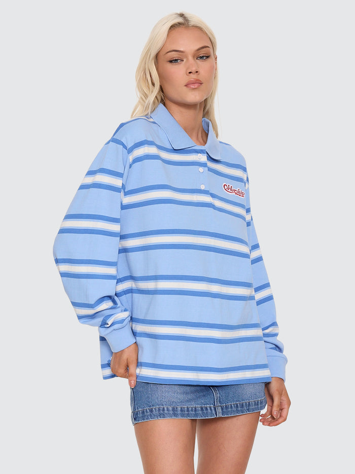 Yours Truly Striped Long Sleeve Polo - Dream Blue