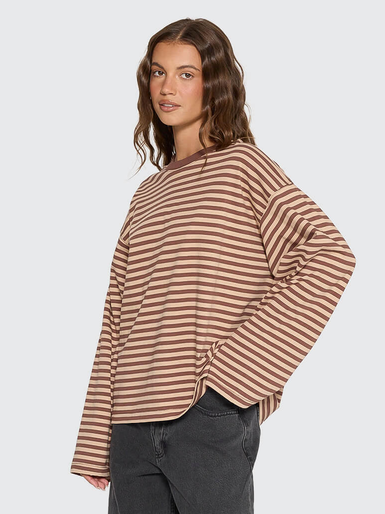 Muse Long Sleeve Oversize Tee - Choc Brown Stripe 4