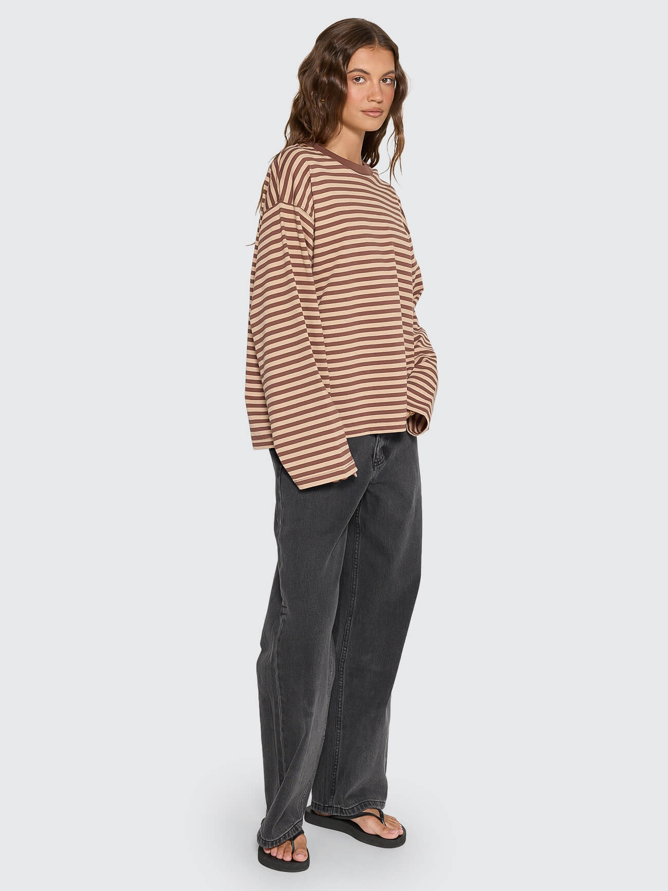 Muse Long Sleeve Oversize Tee - Choc Brown Stripe 4
