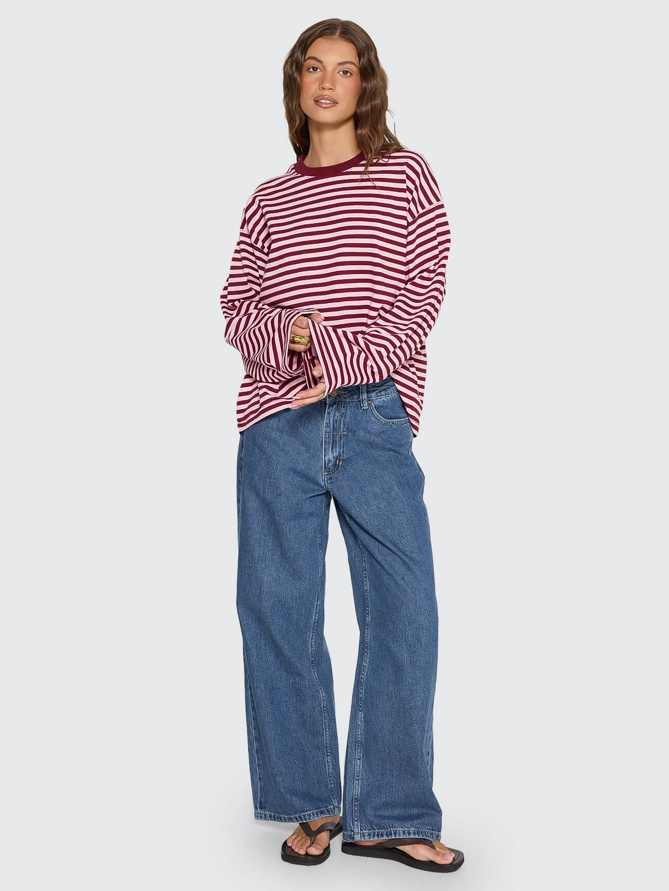 Muse Long Sleeve Oversize Tee - Cherry Red Stripe 4