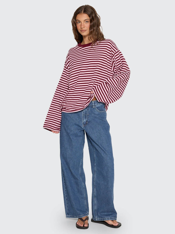 Muse Long Sleeve Oversize Tee - Cherry Red Stripe 4