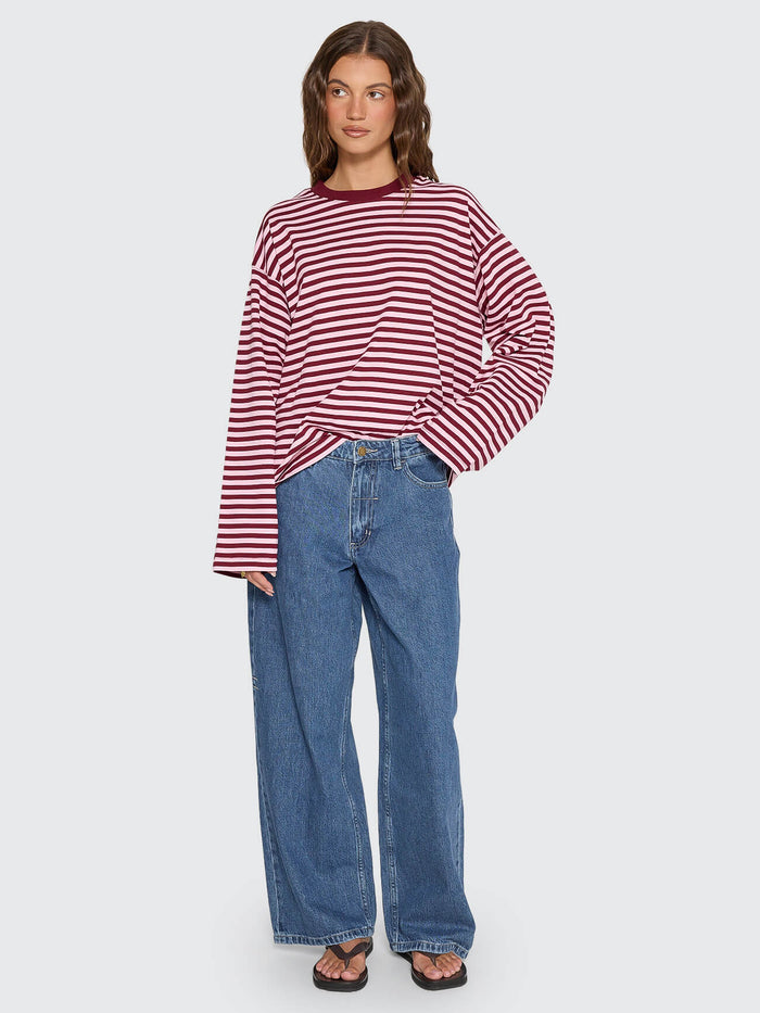 Muse Long Sleeve Oversize Tee - Cherry Red Stripe 4