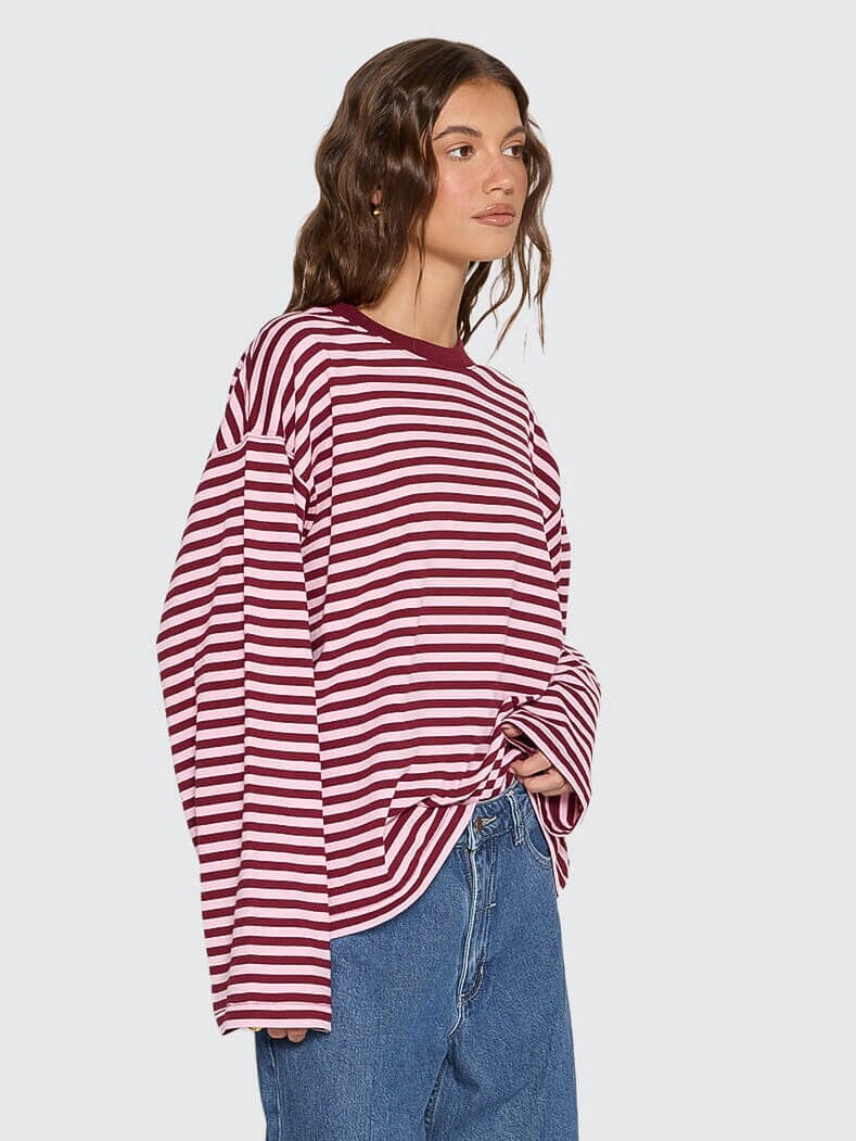 Muse Long Sleeve Oversize Tee - Cherry Red Stripe | Thrills Co.
