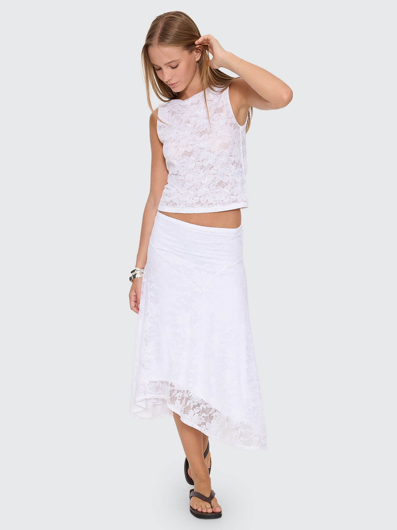 Sienna Lace Midi Skirt - White