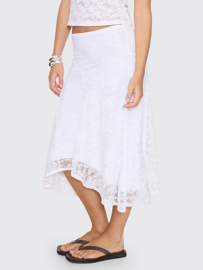 Sienna Lace Midi Skirt - White