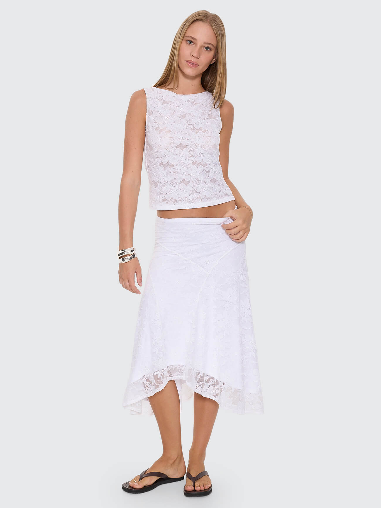Sienna Lace Midi Skirt - White