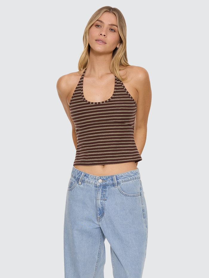 Ottoman Halter Top - Cocoa Stripe