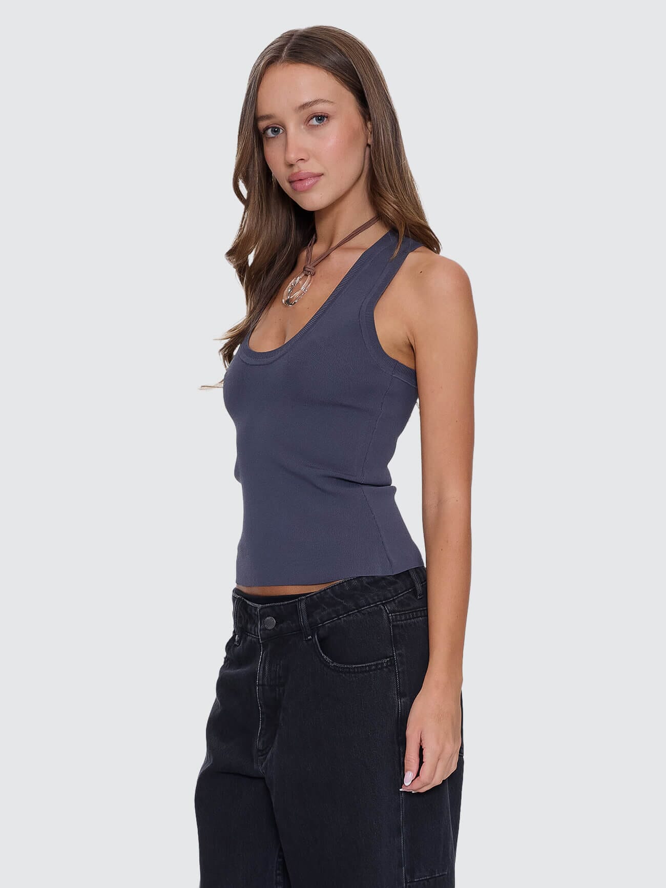 Astra V Neck Tank - Carbon 4