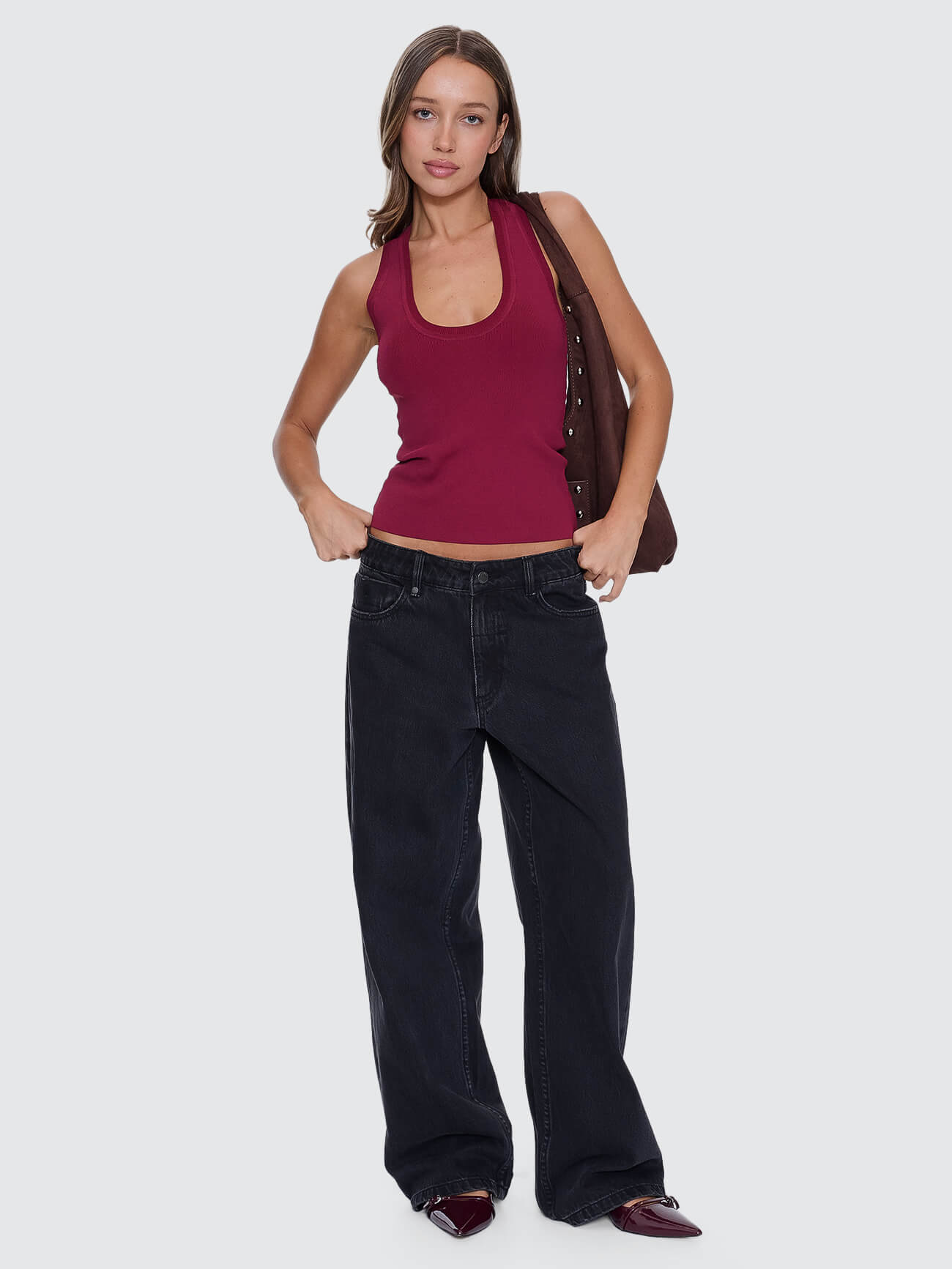 Astra V Neck Tank - New Maroon 4