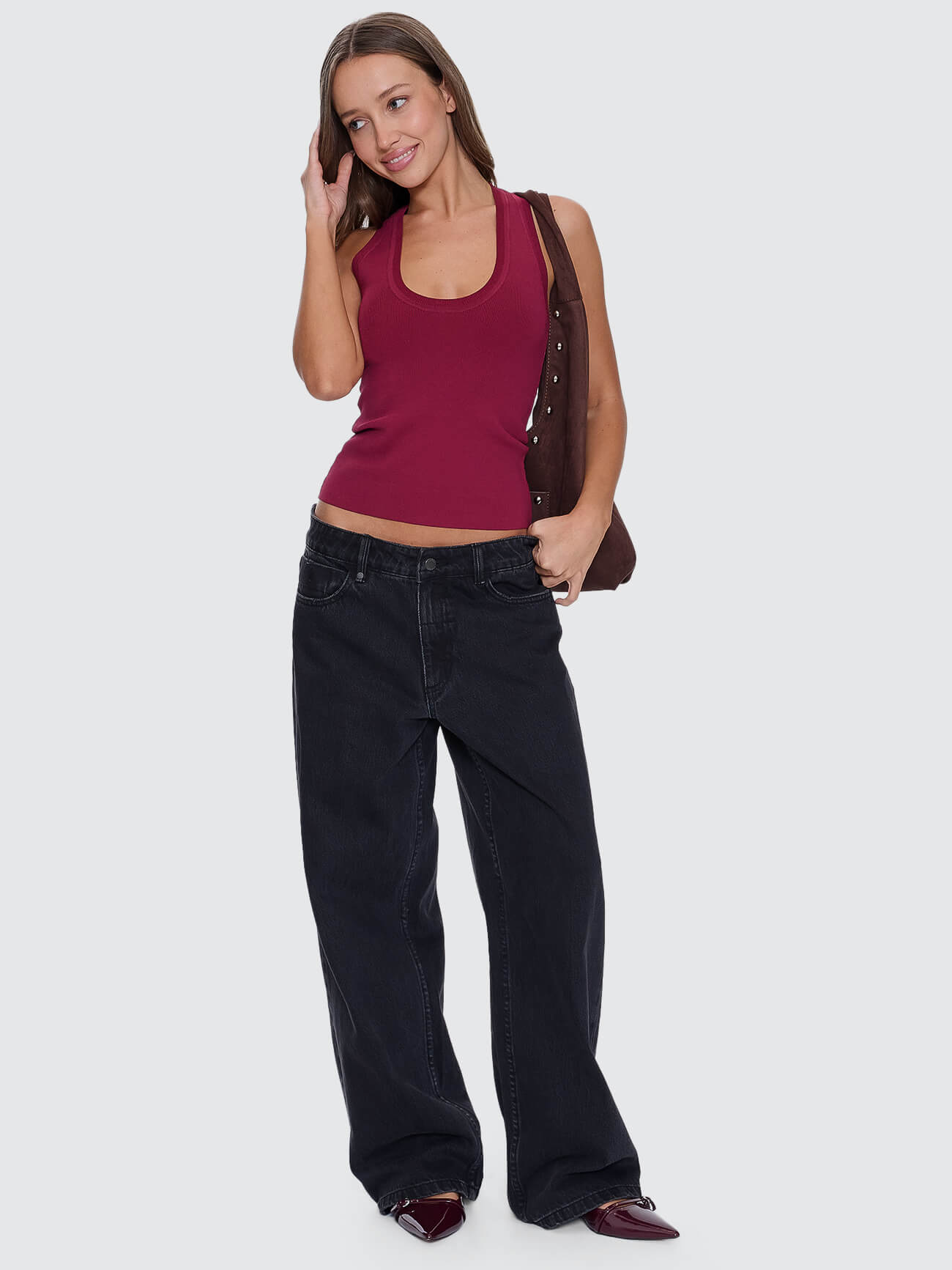 Astra V Neck Tank - New Maroon 4