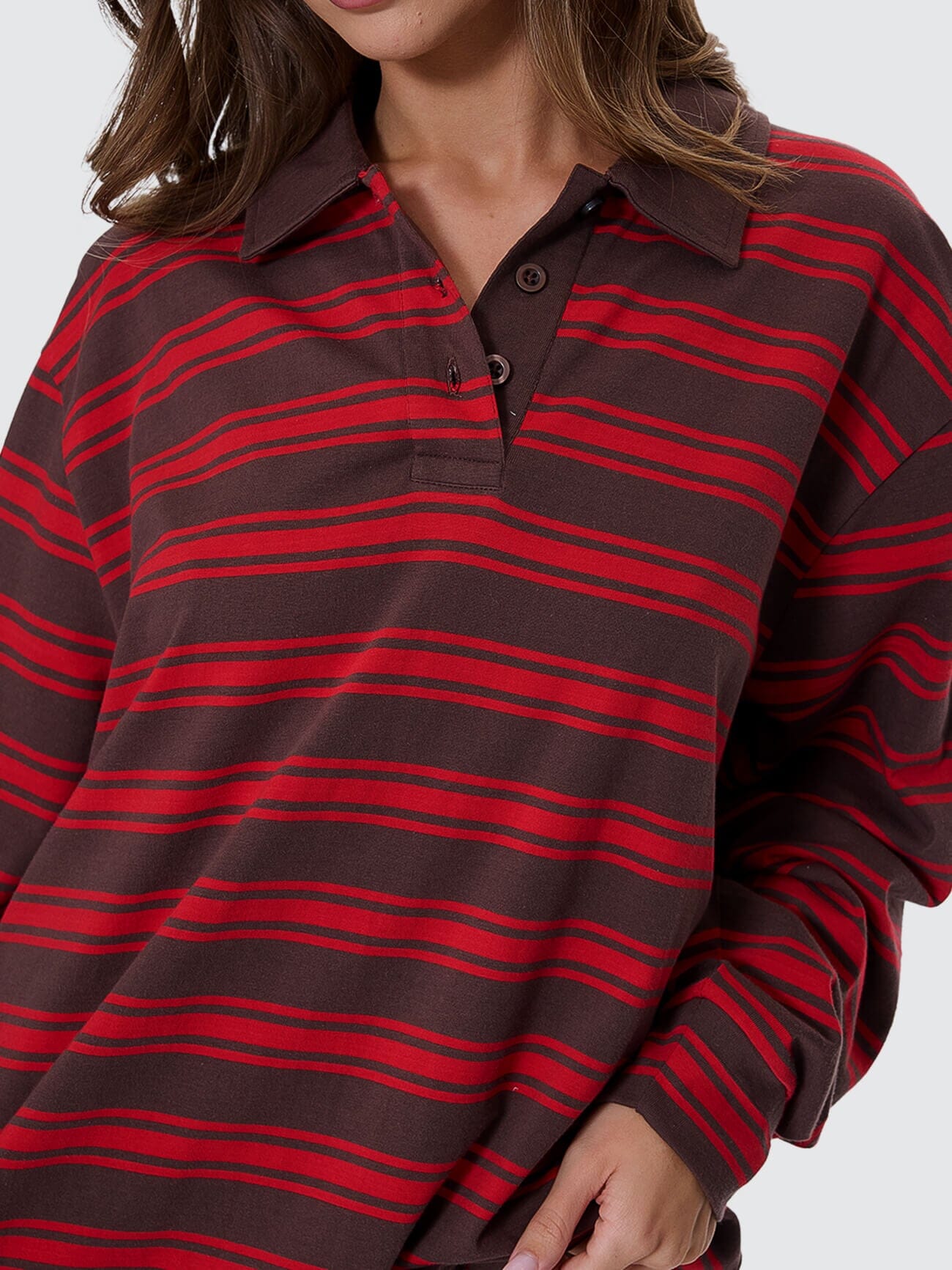 Conditions Apply Stripe Long Sleeve Polo - Bitter Chocolate 4