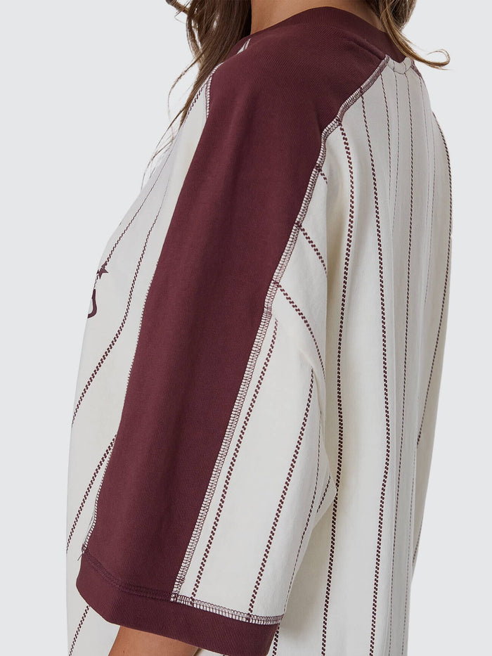 Baseline Stripe V-Neck Oversized Tee - Butter Cream 4