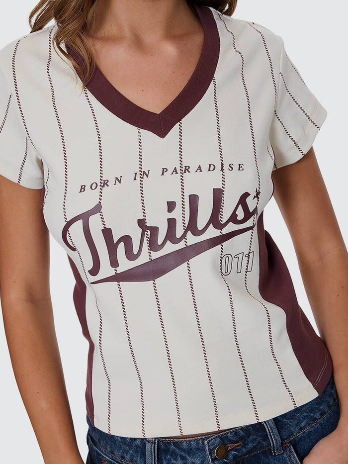 Baseline Stripe V-Neck Club Tee - Butter Cream 4