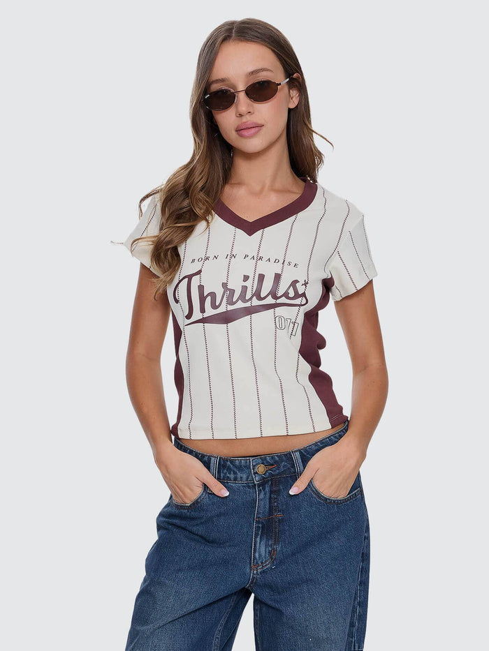 Baseline Stripe V-Neck Club Tee - Butter Cream 4