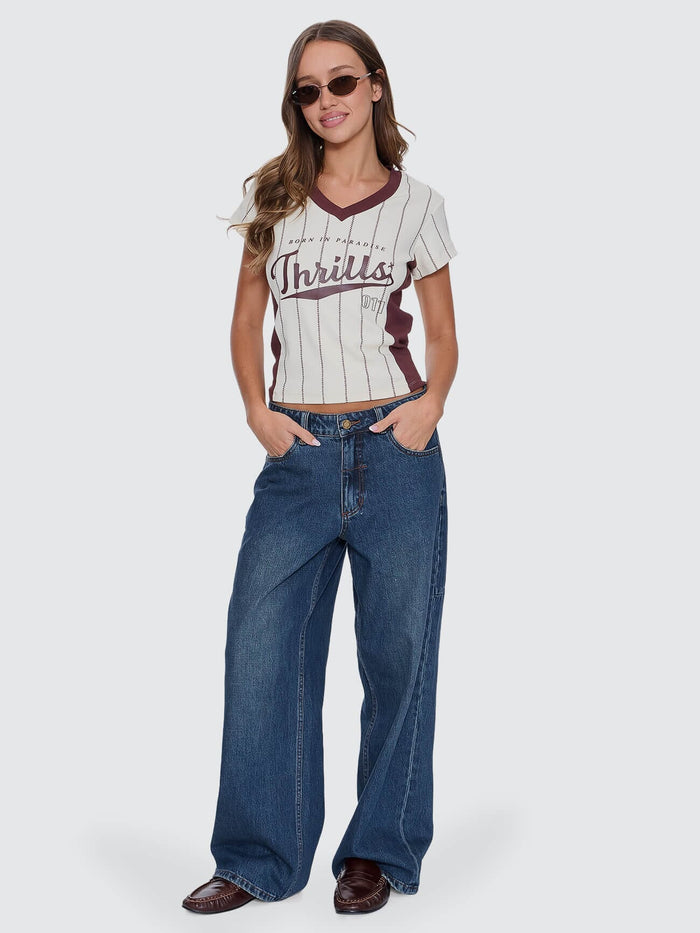 Baseline Stripe V-Neck Club Tee - Butter Cream 4