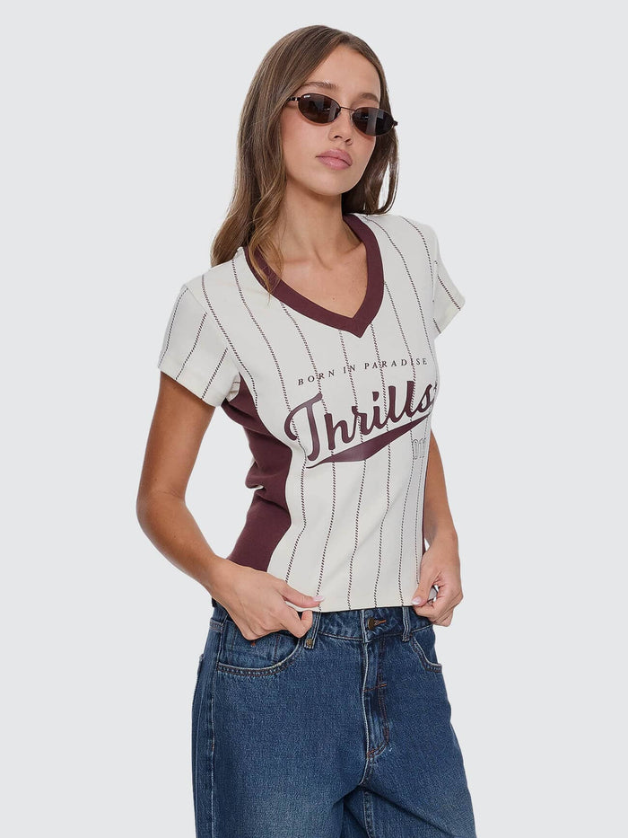 Baseline Stripe V-Neck Club Tee - Butter Cream 4