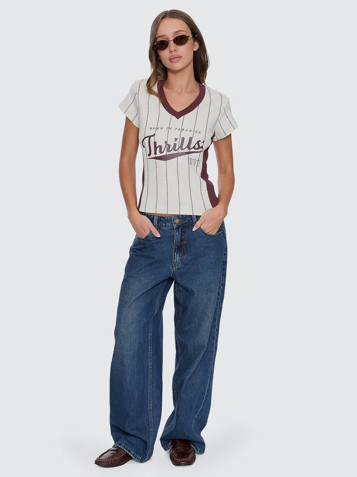 Baseline Stripe V-Neck Club Tee - Butter Cream 4