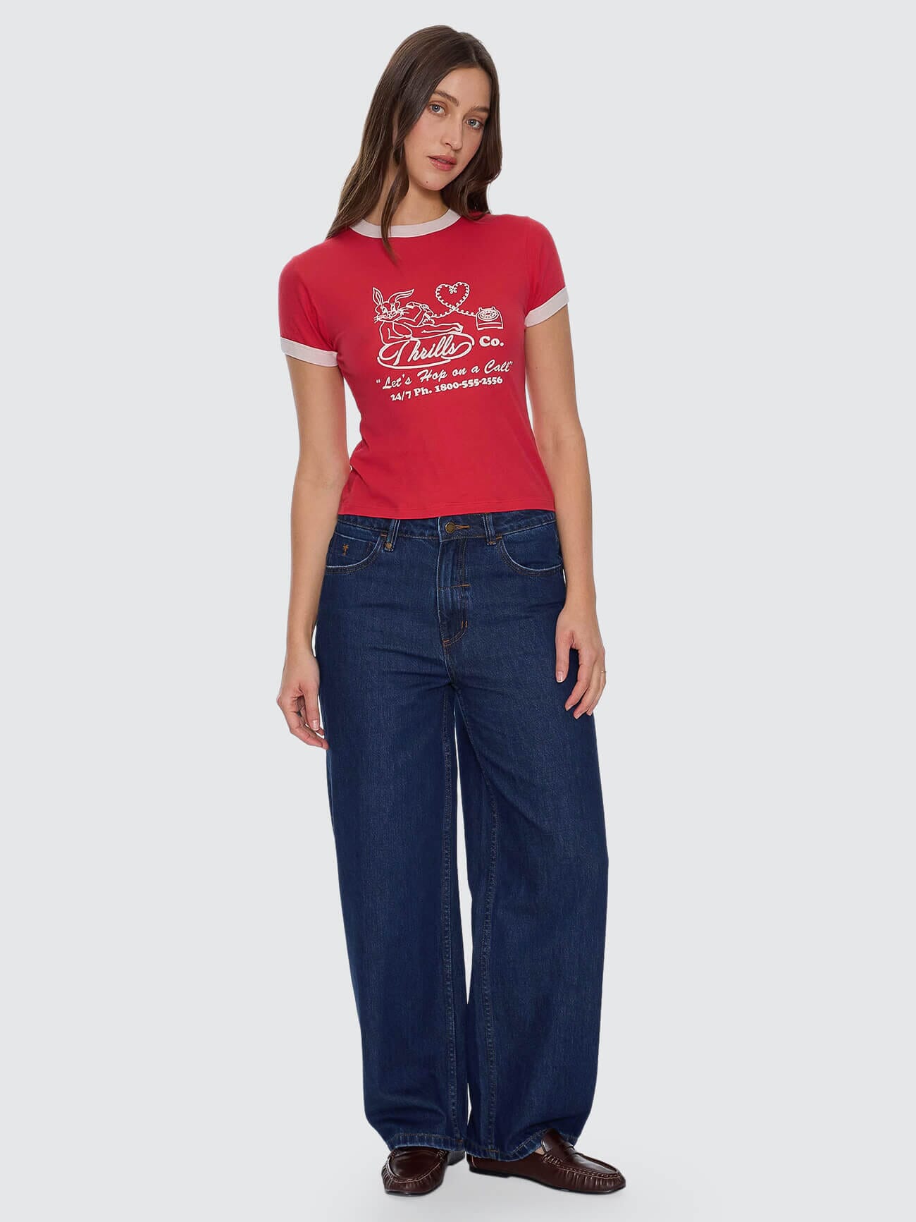 Hop On A Call Ringer Boy Tee - Flame Red 4