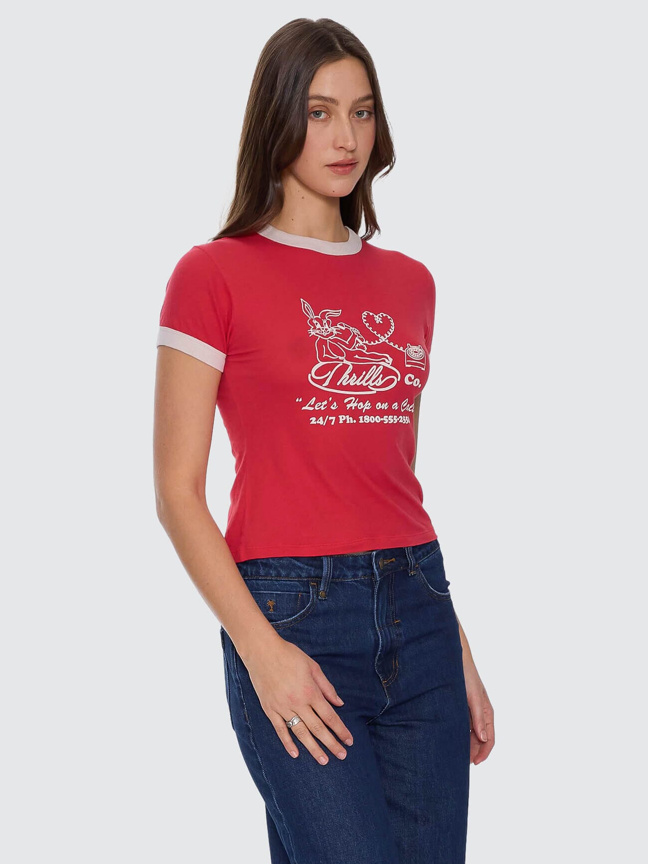 Hop On A Call Ringer Boy Tee - Flame Red 4