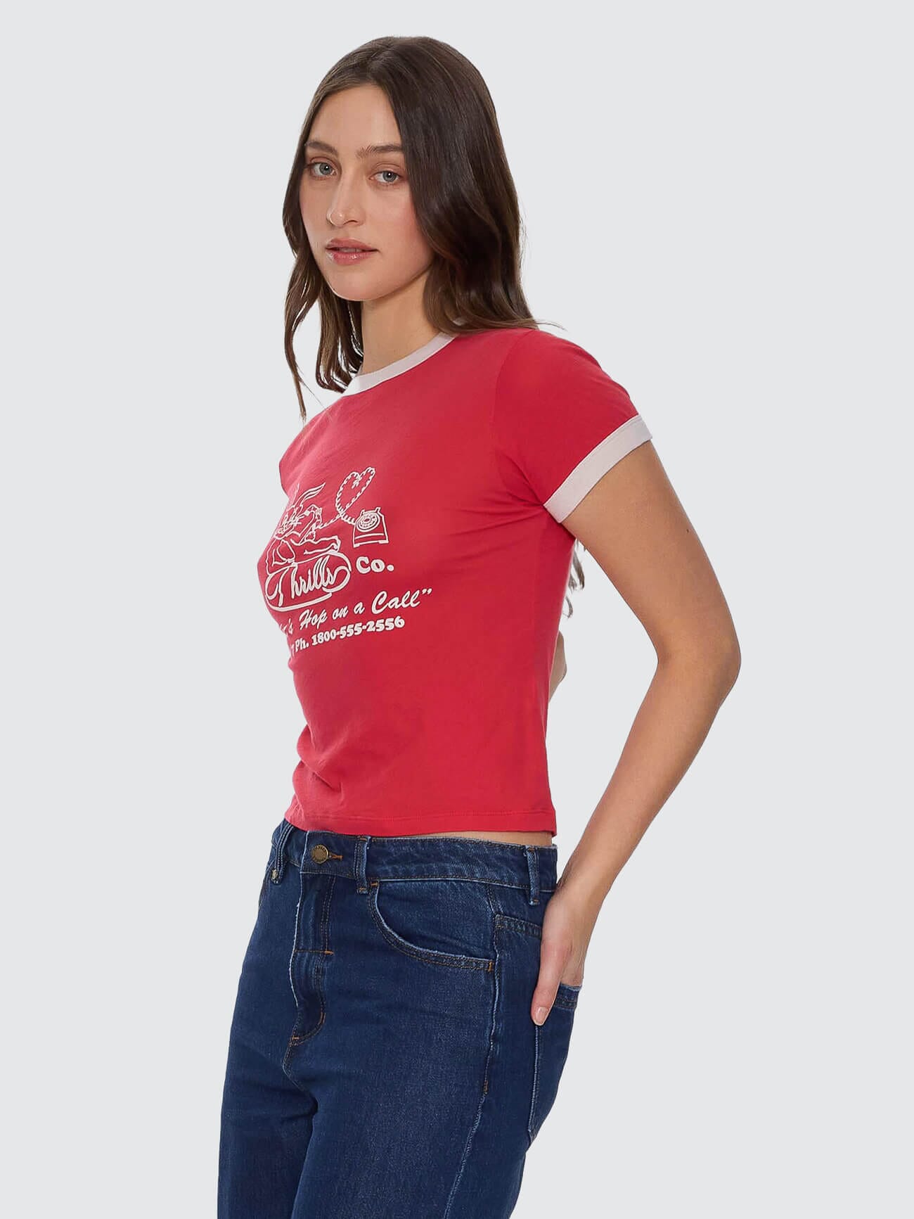Hop On A Call Ringer Boy Tee - Flame Red 4