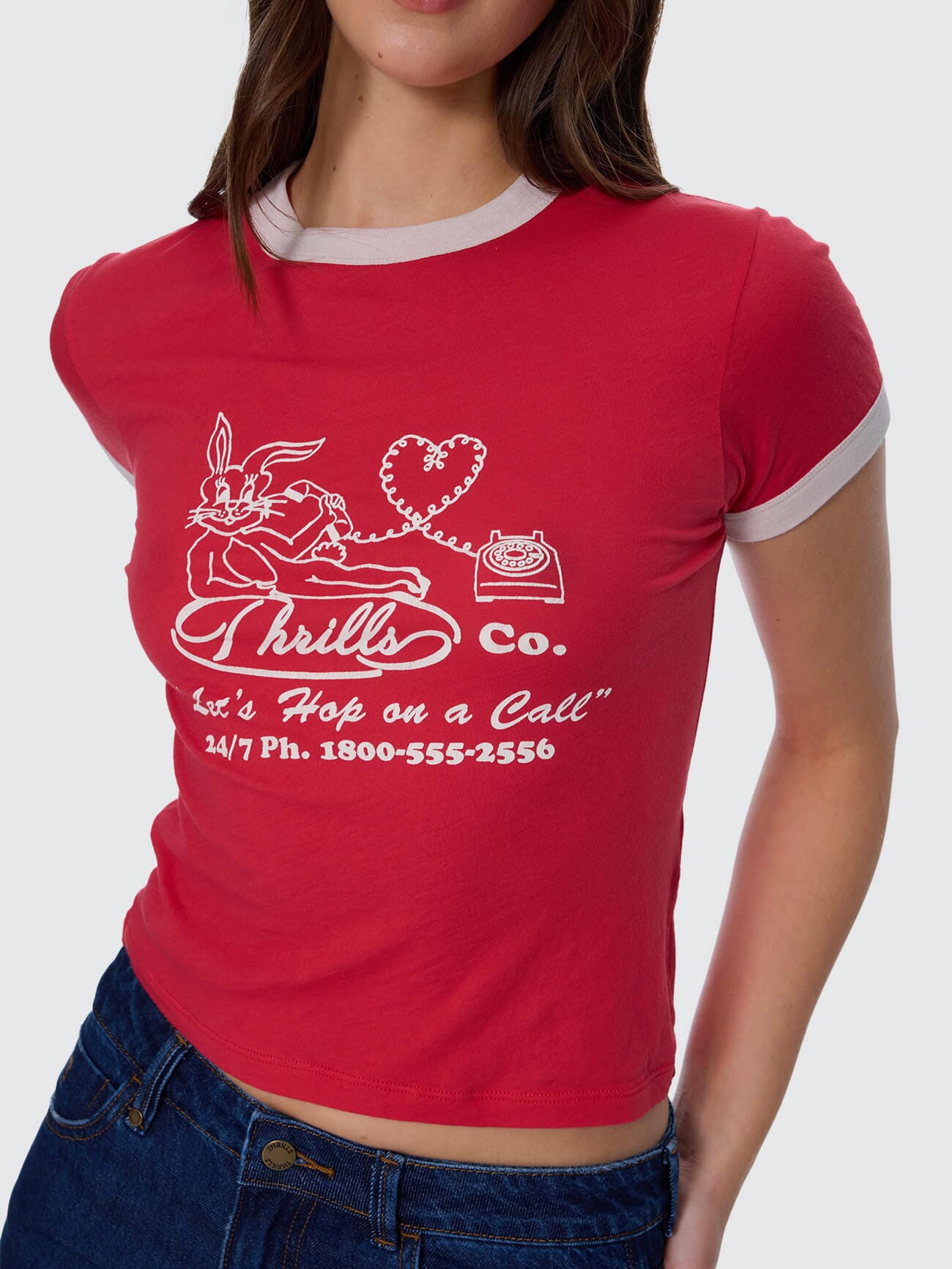 Hop On A Call Ringer Boy Tee - Flame Red 4