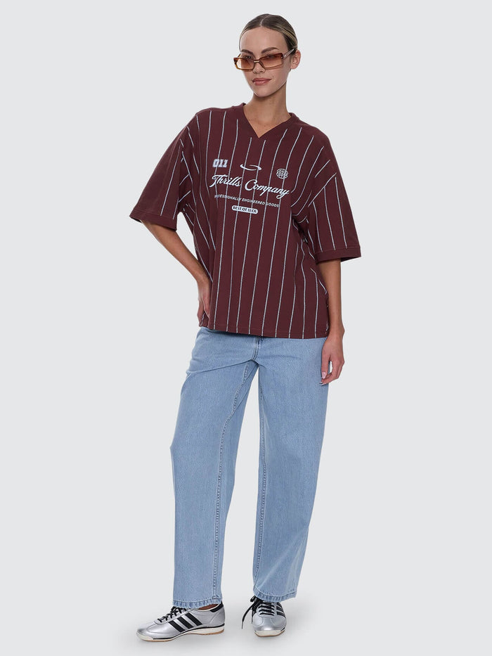 Game Day Stripe V-Neck Oversized Tee - Bitter Chocolate 4