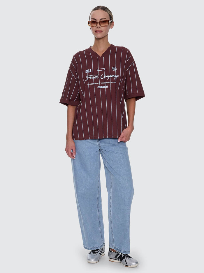 Game Day Stripe V-Neck Oversized Tee - Bitter Chocolate 4