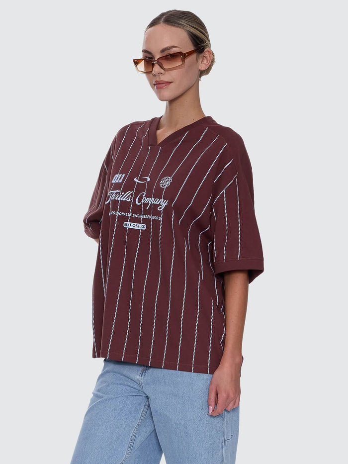 Game Day Stripe V-Neck Oversized Tee - Bitter Chocolate 4