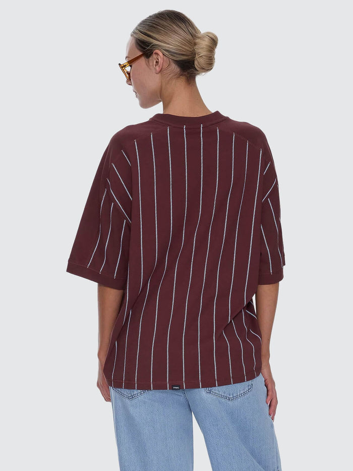 Game Day Stripe V-Neck Oversized Tee - Bitter Chocolate 4