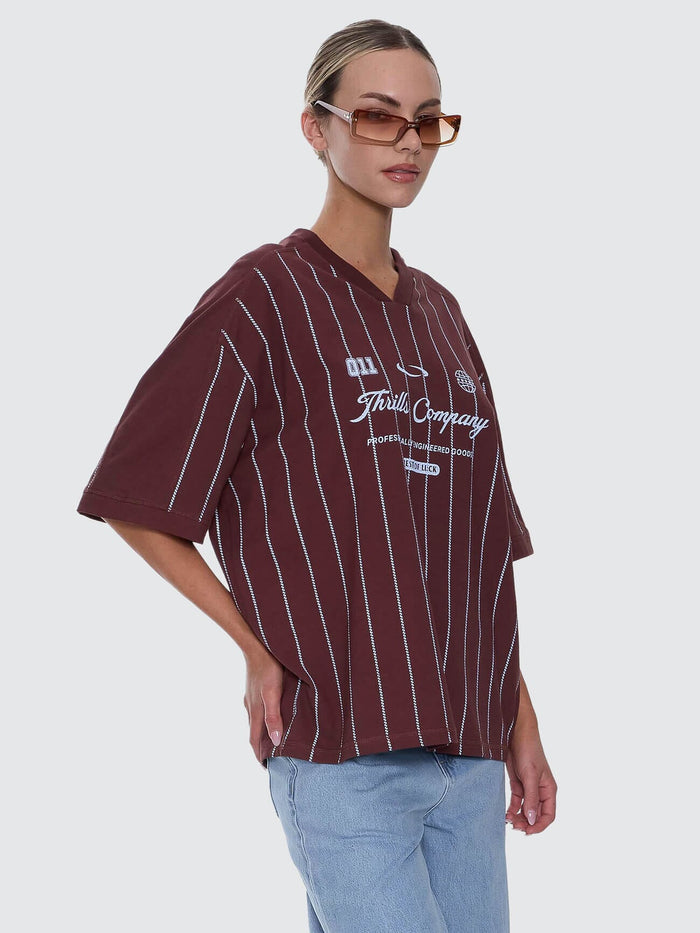 Game Day Stripe V-Neck Oversized Tee - Bitter Chocolate 4