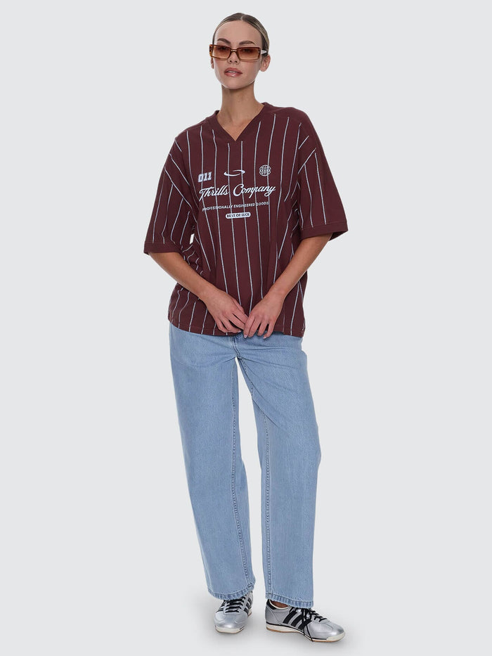 Game Day Stripe V-Neck Oversized Tee - Bitter Chocolate 4