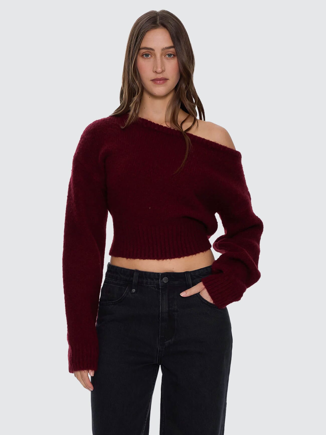 Oslo Cold Shoulder Knit Sweater - New Maroon 4